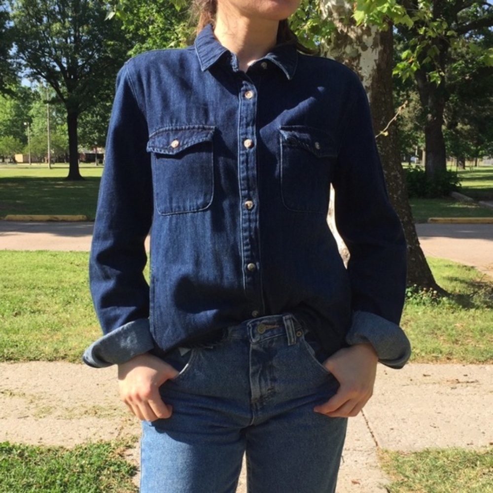 NWT Forever 21 dark jean button down shirt